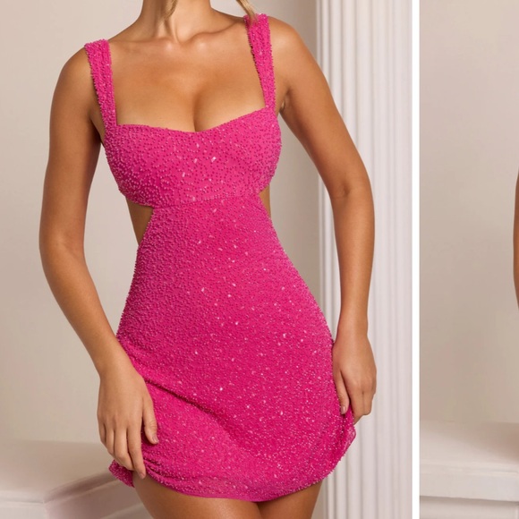 EMILION
Embellished Cut Out Mini Dress in Fuschia - Picture 9 of 13